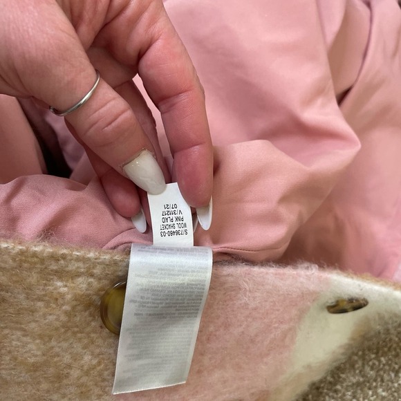 Old Navy Checkered Coat wool Shacket jacket plaid pink/brown pockets SZ L - Picture 5 of 11